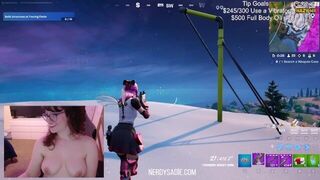 Cute Gamer Girl NerdySadie Gets a Victory Royale While Streaming Fortnite Topless - porn video